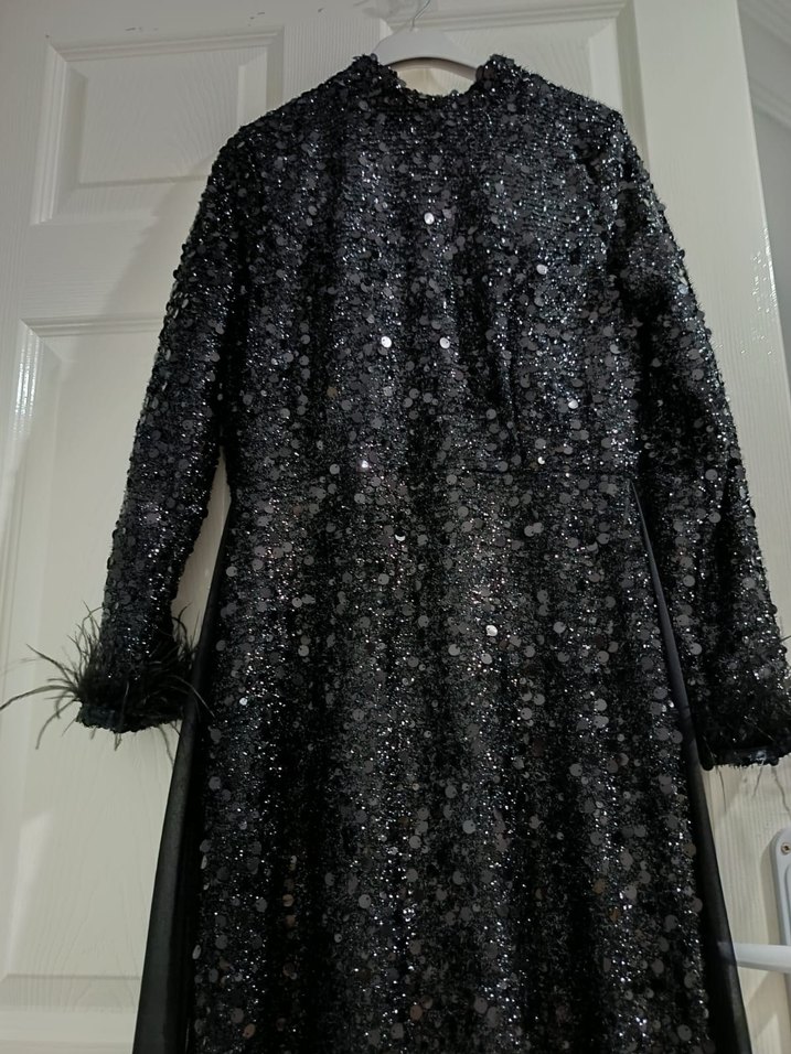 Uzun Siyah Gotik Kürklü Abiye Elbise - Görsel 2