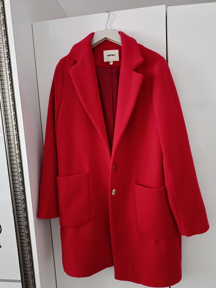 Koton Kırmızı Yün Midi Kaban - Görsel 4