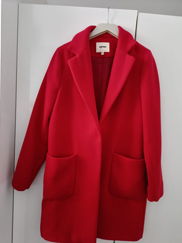 Koton Kırmızı Yün Midi Kaban - Görsel 5