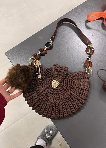 Kahverengi Örgü Bohem Kadın Çanta - Görsel 2