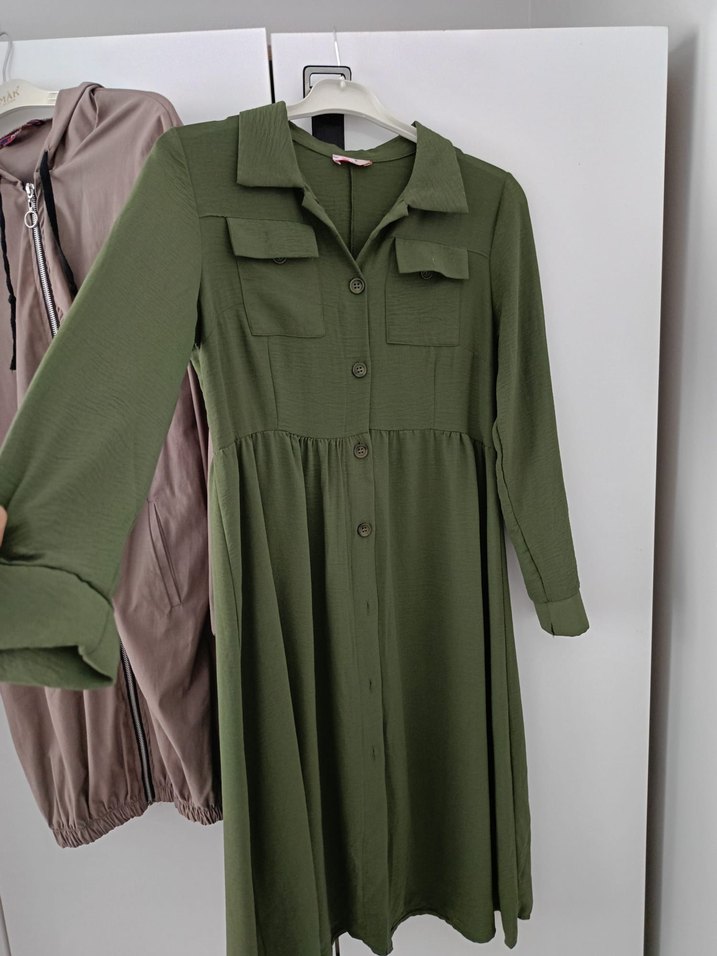 Düğmeli Keten Kadın Uzun Hırka - Görsel 2