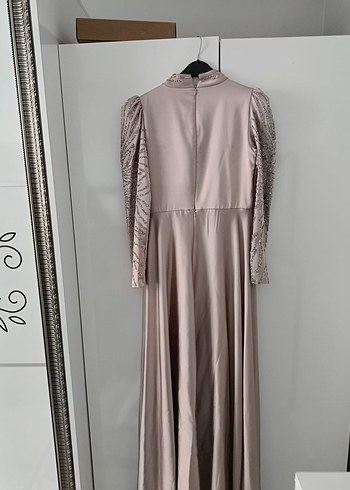 Bej Drapeli Uzun Abiye Elbise - Görsel 5