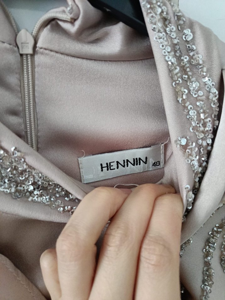 Bej Drapeli Uzun Abiye Elbise - Görsel 4