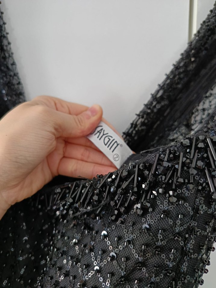 Siyah İşlemeli Uzun Abiye Elbise - Görsel 3