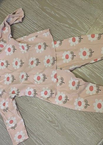 Pembe Çiçek Desenli Uzun Kollu Bebek Takımı