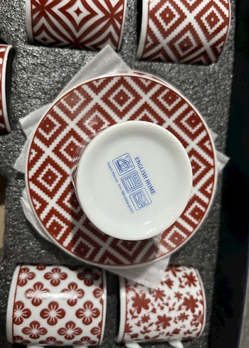 English Home Kırmızı Desenli 6'lı Kahve Fincanı Seti - Görsel 4