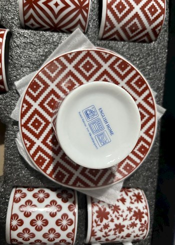 English Home Kırmızı Desenli 6'lı Kahve Fincanı Seti - Görsel 3