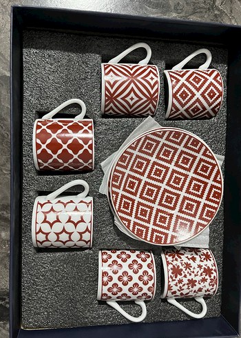 English Home Kırmızı Desenli 6'lı Kahve Fincanı Seti - Görsel 2