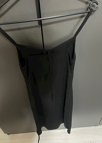 V Yaka Siyah Strappy Midi Elbise - Görsel 2