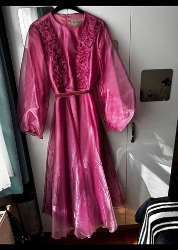 Pembe Uzun Kollu Salaş Kadın Abiye - Görsel 4