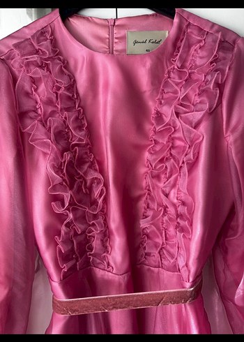 Pembe Uzun Kollu Salaş Kadın Abiye - Görsel 7