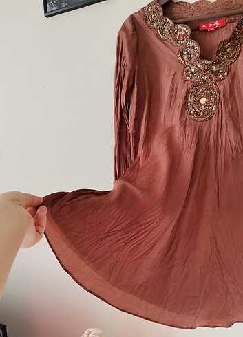 s Beden Vintage Şık Bluz, Boncuk Detaylı