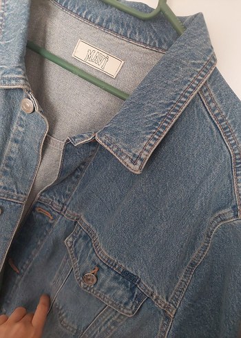 l Beden Düğmeli Mavi Kadın Denim Ceket