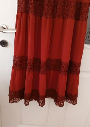 Dantel Detaylı kiremit rengiUzun Bohem Elbise - Görsel 5