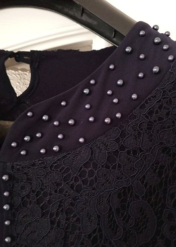 Uzun lacivert Dantel İşlemeli Gotik Elbise - Görsel 4