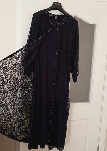 Uzun lacivert Dantel İşlemeli Gotik Elbise - Görsel 7