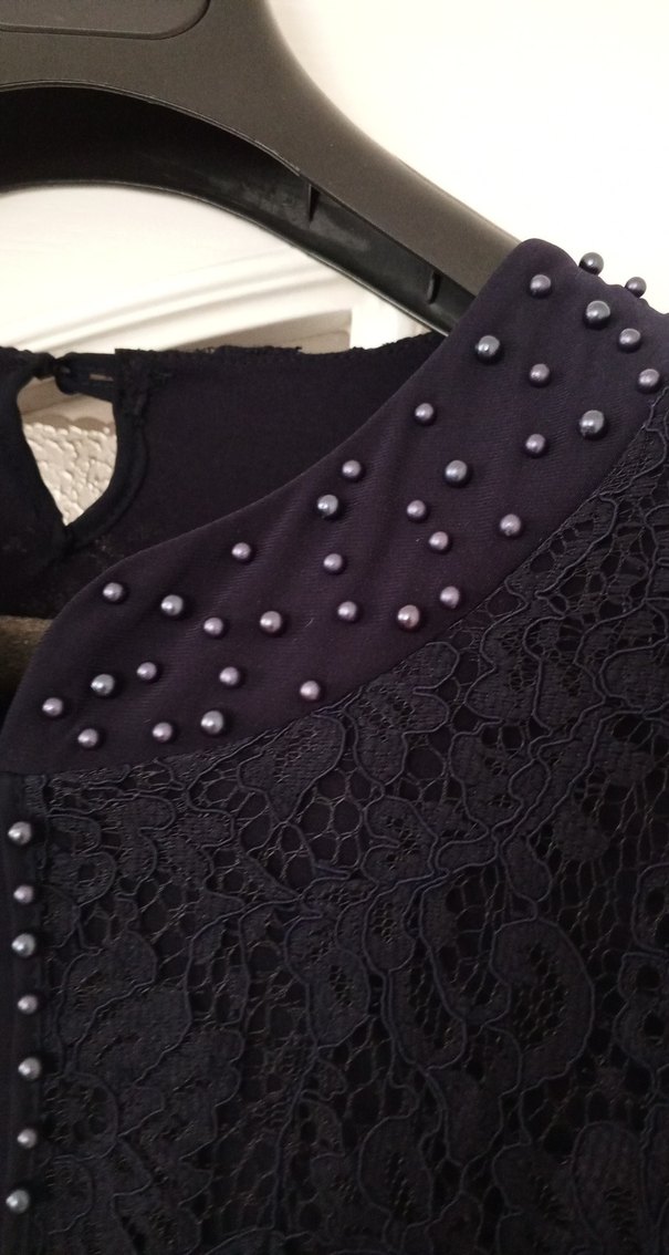 Uzun lacivert Dantel İşlemeli Gotik Elbise - Görsel 4