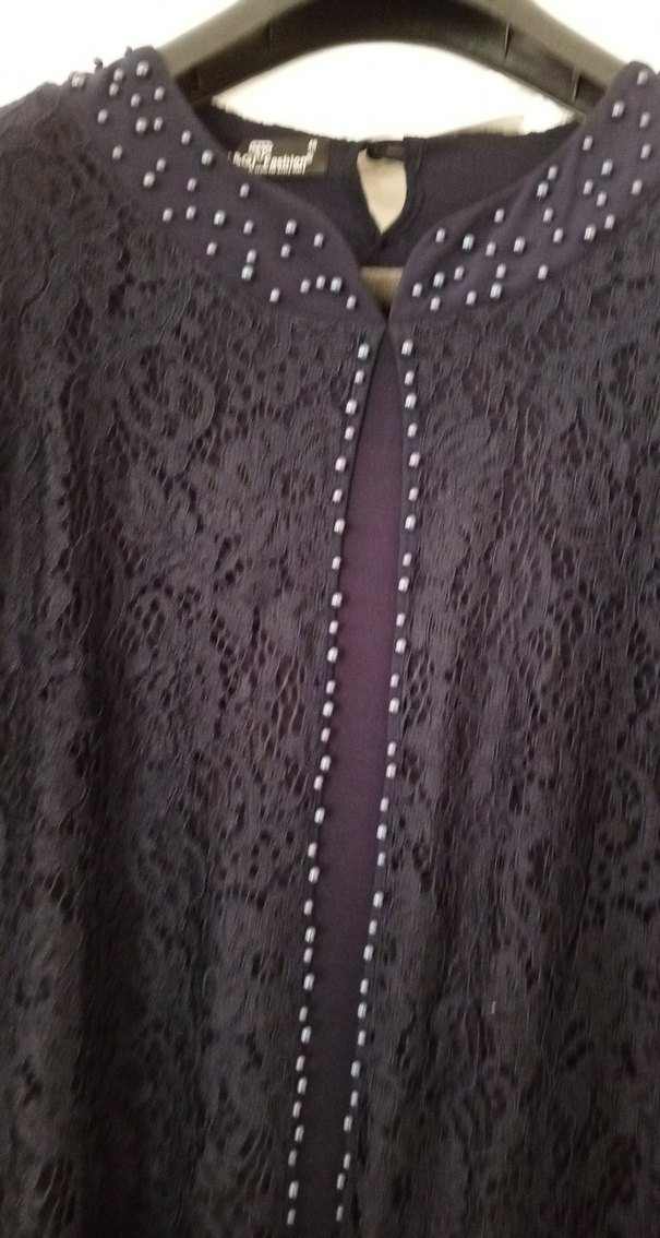 Uzun lacivert Dantel İşlemeli Gotik Elbise - Görsel 5