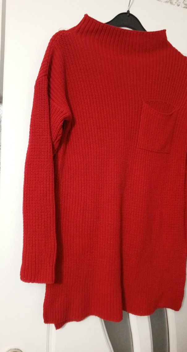 Kadın Kırmızı Triko Uzun Kollu Kazak - Görsel 3
