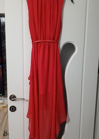 kız çocuk  Kırmızı Uzun Drapeli Elbise - Görsel 7