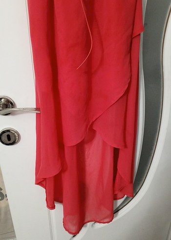 kız çocuk  Kırmızı Uzun Drapeli Elbise - Görsel 5