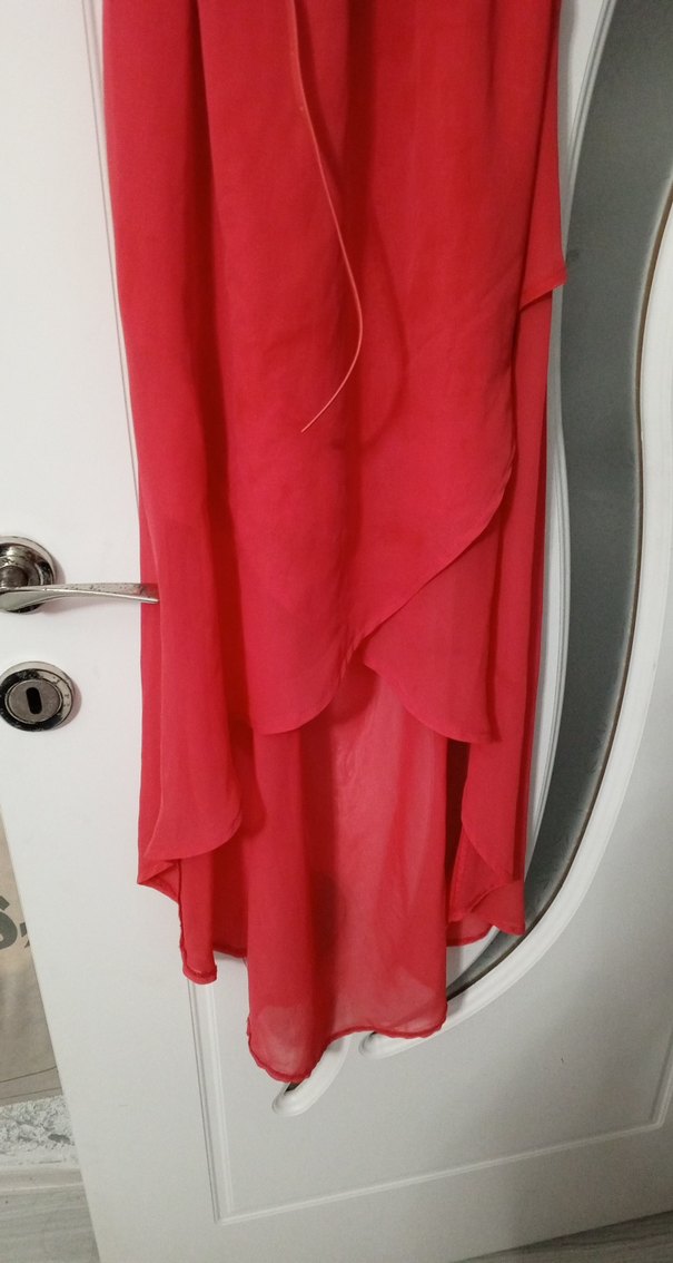 kız çocuk  Kırmızı Uzun Drapeli Elbise - Görsel 5