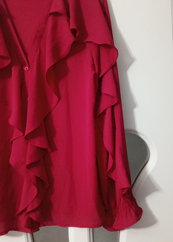 Fırfırlı V Yaka Kadın Bluz - Görsel 4