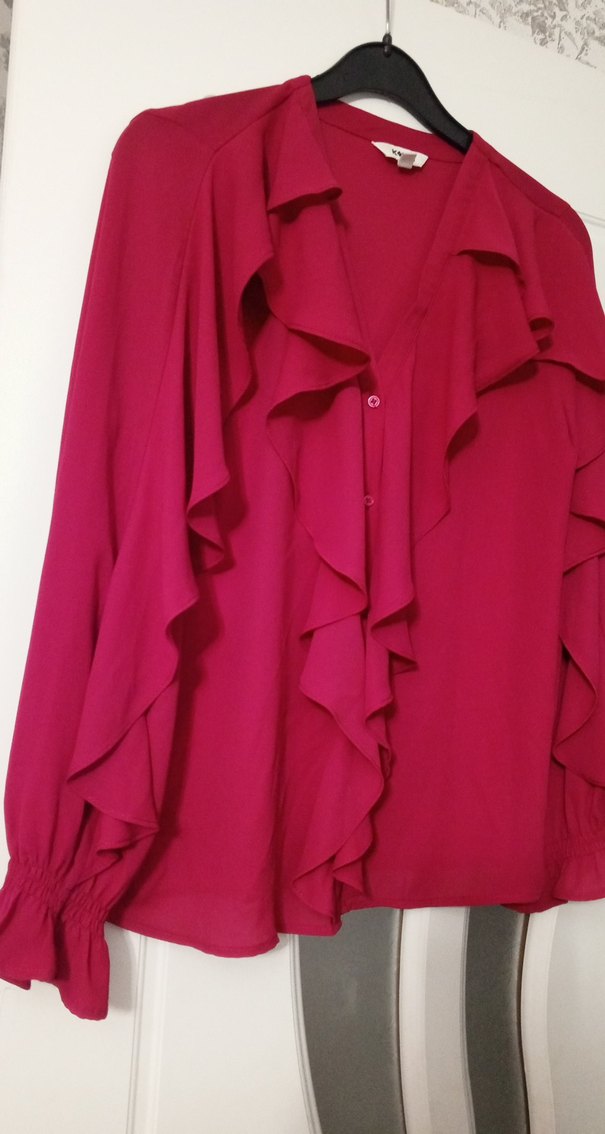 Fırfırlı V Yaka Kadın Bluz - Görsel 3