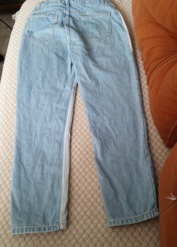 Düğmeli Renk Bloklu Mavi Kadın Jean - Görsel 8