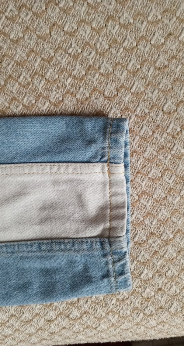 Düğmeli Renk Bloklu Mavi Kadın Jean - Görsel 5