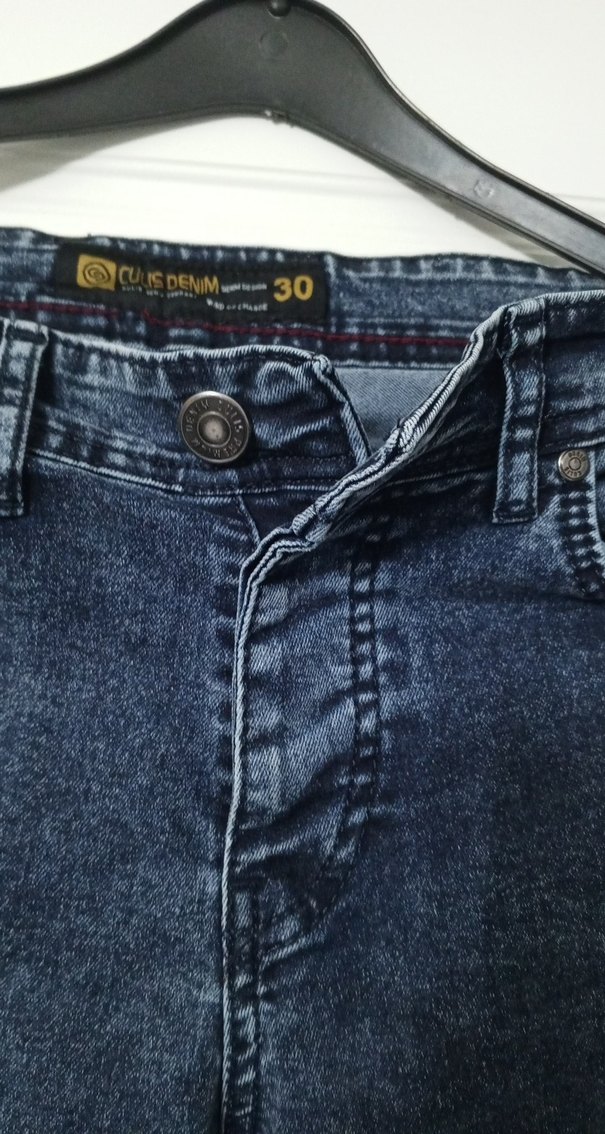 Düğmeli Mavi bayan Kot Pantolon - Görsel 4