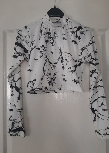 Uzun Kollu Yüksek Yakalı Tie-Dye Mini Bluz