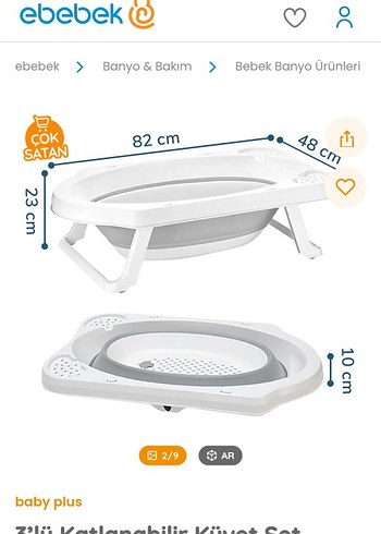 Diğer Baby Plus Gri Katlanabilir Bebek Küveti Seti