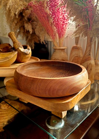 Parlak Kahverengi Ahşap Tabak kase - Görsel 4