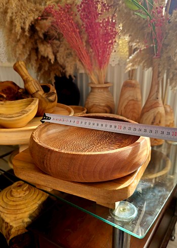 Parlak Kahverengi Ahşap Tabak kase - Görsel 5