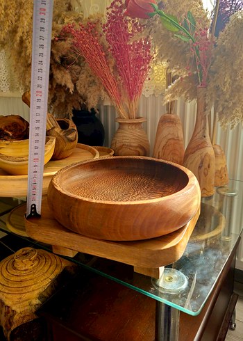 Parlak Kahverengi Ahşap Tabak kase - Görsel 6