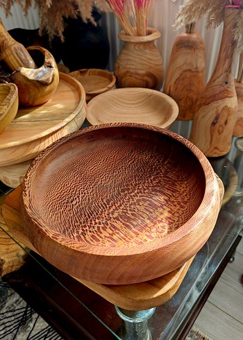 Parlak Kahverengi Ahşap Tabak kase - Görsel 2