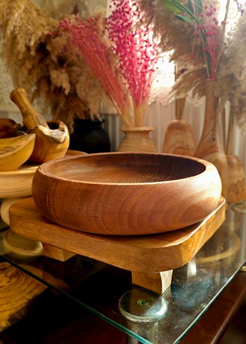 Parlak Kahverengi Ahşap Tabak kase - Görsel 3