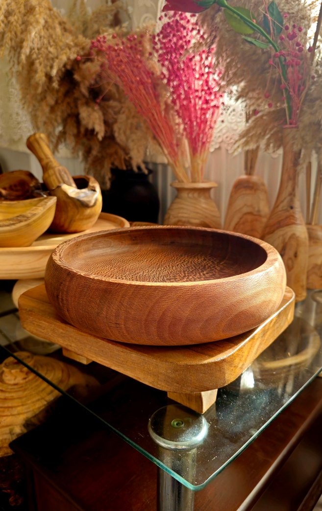 Parlak Kahverengi Ahşap Tabak kase - Görsel 4