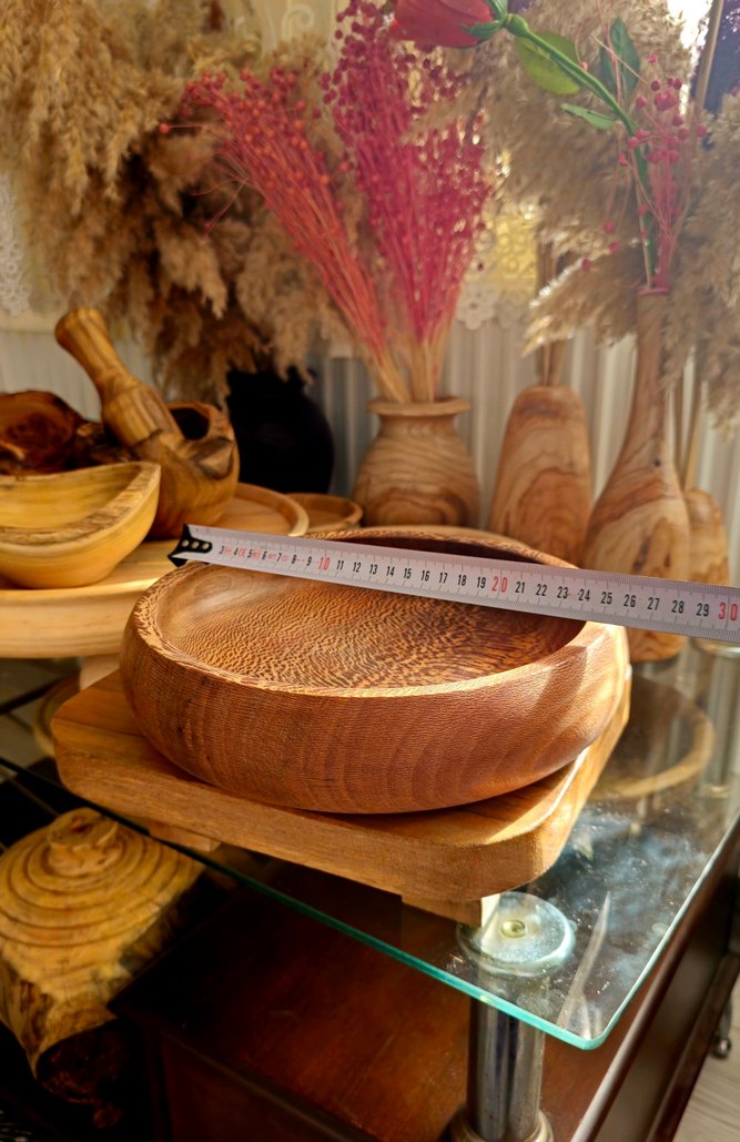 Parlak Kahverengi Ahşap Tabak kase - Görsel 5