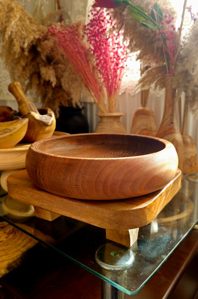 Parlak Kahverengi Ahşap Tabak kase - Görsel 3