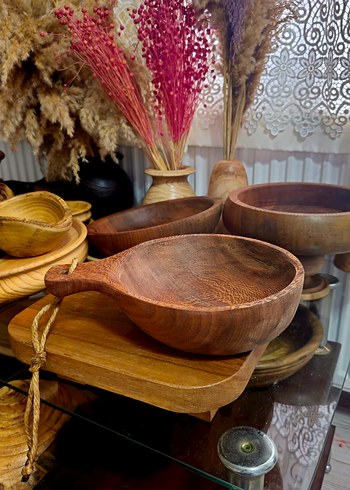 Kahverengi Ahşap Kulplu Kase - Görsel 2