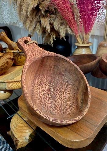 Kahverengi Ahşap Kulplu Kase - Görsel 3