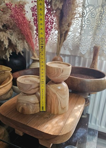 Ahşap Mumluk Bej Mum Seti - Görsel 6