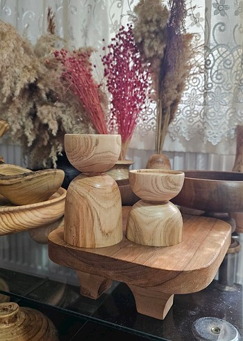 Ahşap Mumluk Bej Mum Seti - Görsel 5