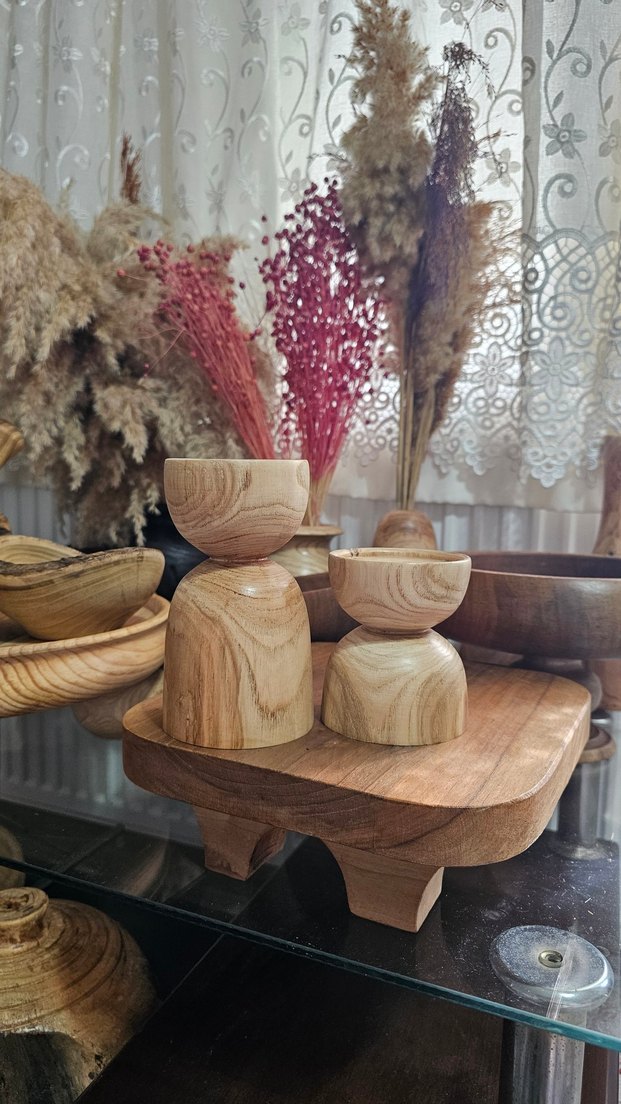 Ahşap Mumluk Bej Mum Seti - Görsel 5