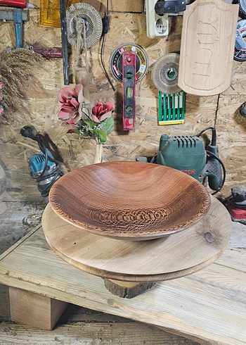 Parlak Kahverengi Ahşap Tabak kase - Görsel 6