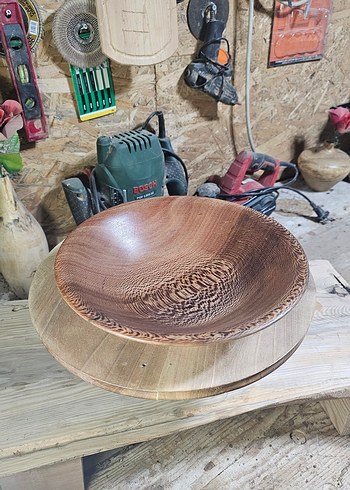 Parlak Kahverengi Ahşap Tabak kase - Görsel 2