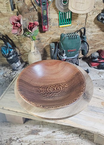 Parlak Kahverengi Ahşap Tabak kase - Görsel 8