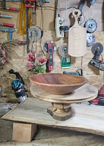 Parlak Kahverengi Ahşap Tabak kase - Görsel 5